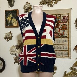 Vintage knit flag vest American Flag British Flag Japanese Flag